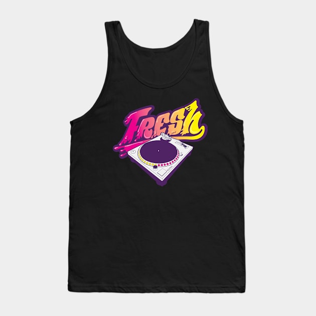 Fresh 80s 90s DJ Retro Turntable Tank Top by August Design